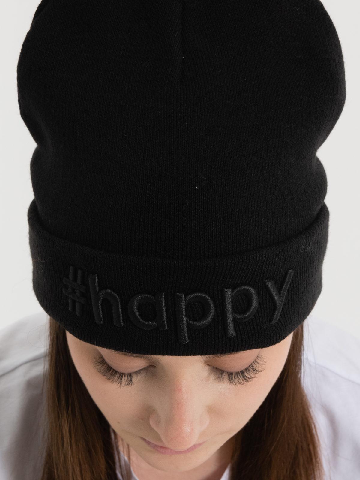 Вязаная шапка-лопатка TAG #happy - Черная 1